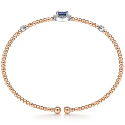 New Gabriel & Co. 14K White-Rose Gold Bujukan Sapphire and Diamond Halo Bangle
