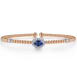 New Gabriel & Co. 14K White-Rose Gold Bujukan Sapphire and Diamond Halo Bangle