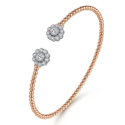 Best Gabriel & Co. 14K White Rose Gold Bujukan Split Cuff Bracelet with Diamond Flowers