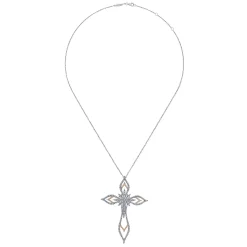 Clearance Gabriel & Co. 18K White-Rose Gold Openwork Diamond Cross Pendant Necklace