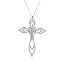 Clearance Gabriel & Co. 18K White-Rose Gold Openwork Diamond Cross Pendant Necklace