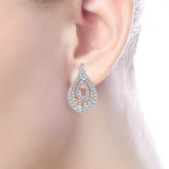 Best Gabriel & Co. 18K White-Rose Gold Triple Teardrop Diamond Huggies
