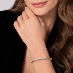 Online Gabriel & Co. 14K White Yellow Bujukan and Diamond Bar Split Bangle Bracelet