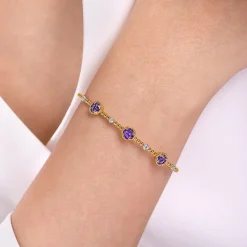 Discount Gabriel & Co. 14K White-Yellow Gold Amethyst and Diamond Station Bujukan Bangle