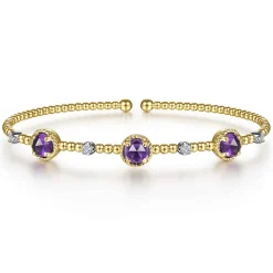 Discount Gabriel & Co. 14K White-Yellow Gold Amethyst and Diamond Station Bujukan Bangle