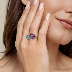 Online Gabriel & Co. 14K White Yellow Gold Amethyst and Blue Topaz Open Ring