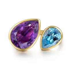Online Gabriel & Co. 14K White Yellow Gold Amethyst and Blue Topaz Open Ring