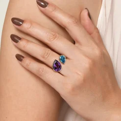 Online Gabriel & Co. 14K White Yellow Gold Amethyst and Blue Topaz Open Ring