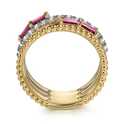Hot Gabriel & Co. 14K White Yellow Gold Baguette Ruby and Diamond Easy Stackable Ring