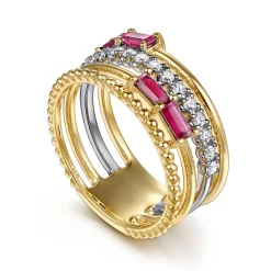 Hot Gabriel & Co. 14K White Yellow Gold Baguette Ruby and Diamond Easy Stackable Ring