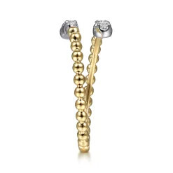 New Gabriel & Co. 14K White Yellow Gold Beaded Diamond Bypass Ring-Bujukan