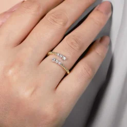 New Gabriel & Co. 14K White Yellow Gold Beaded Diamond Bypass Ring-Bujukan