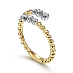 New Gabriel & Co. 14K White Yellow Gold Beaded Diamond Bypass Ring-Bujukan