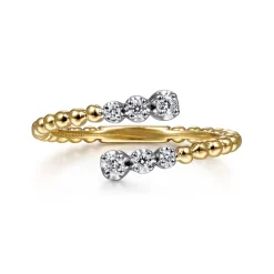 New Gabriel & Co. 14K White Yellow Gold Beaded Diamond Bypass Ring-Bujukan