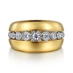 Hot Gabriel & Co. 14K White-Yellow Gold Bezel Set Diamond Wide Band Ring