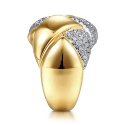 Best Gabriel & Co. 18K White-Yellow Gold Braided Metal and Diamond Wide Ring
