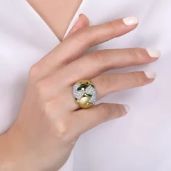 Best Gabriel & Co. 18K White-Yellow Gold Braided Metal and Diamond Wide Ring