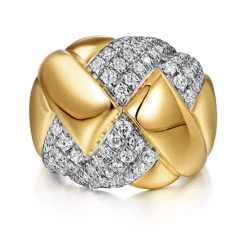 Best Gabriel & Co. 18K White-Yellow Gold Braided Metal and Diamond Wide Ring