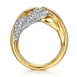 Best Gabriel & Co. 18K White-Yellow Gold Braided Metal and Diamond Wide Ring