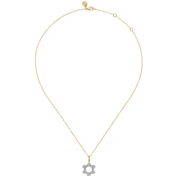 Best Gabriel & Co. 14K White Yellow Gold Bujukan and Diamond Star of David Pendant Necklace