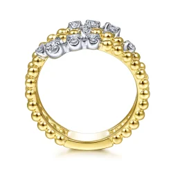 Sale Gabriel & Co. 14K White Yellow Gold Bujukan and Diamond Open Bypass Wrap Ring