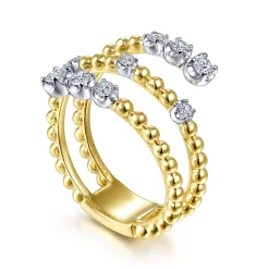 Sale Gabriel & Co. 14K White Yellow Gold Bujukan and Diamond Open Bypass Wrap Ring
