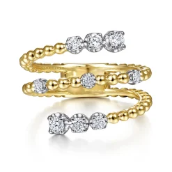 Sale Gabriel & Co. 14K White Yellow Gold Bujukan and Diamond Open Bypass Wrap Ring