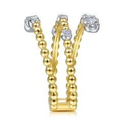 Sale Gabriel & Co. 14K White Yellow Gold Bujukan and Diamond Open Bypass Wrap Ring