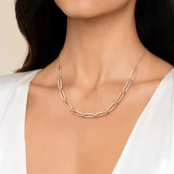 Discount Gabriel & Co. 14K White Yellow Gold Bujukan and Diamond Link Bar Necklace