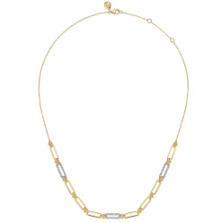 Discount Gabriel & Co. 14K White Yellow Gold Bujukan and Diamond Link Bar Necklace
