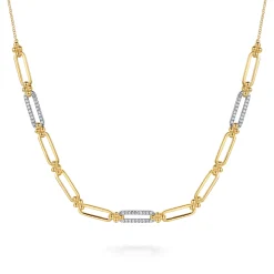 Discount Gabriel & Co. 14K White Yellow Gold Bujukan and Diamond Link Bar Necklace