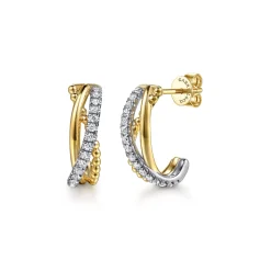 Discount Gabriel & Co. 14K White Yellow Gold Bujukan and Diamond Criss Cross J Hoop Earrings