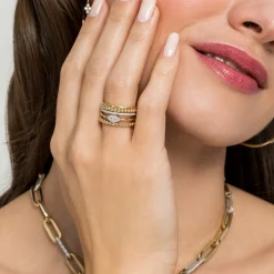Hot Gabriel & Co. 14K White-Yellow Gold Bujukan And Diamond Easy Stackable Ring