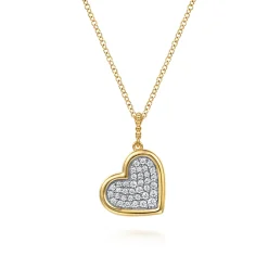 Clearance Gabriel & Co. 14K White Yellow Gold Bujukan and Diamond Pave Heart Pendant Necklace