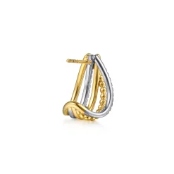 Hot Gabriel & Co. 14K White Yellow Gold Bujukan and Diamond Criss Cross J Hoop Earrings