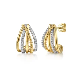 Hot Gabriel & Co. 14K White Yellow Gold Bujukan and Diamond Criss Cross J Hoop Earrings
