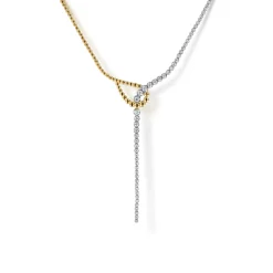 New Gabriel & Co. 14K White Yellow Gold Bujukan and Graduating Diamond Y Necklace