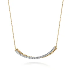 Gabriel & Co. 14K White Yellow Gold Bujukan and Diamond Curved Bar Necklace