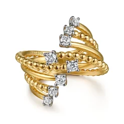 Sale Gabriel & Co. 14K White Yellow Gold Bujukan and Diamond Bypass Ring