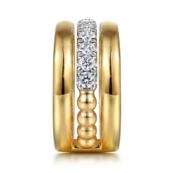Clearance Gabriel & Co. 14K White Yellow Gold Bujukan and Diamond Easy Stackable Ring