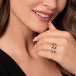 Clearance Gabriel & Co. 14K White Yellow Gold Bujukan and Diamond Easy Stackable Ring