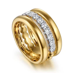 Clearance Gabriel & Co. 14K White Yellow Gold Bujukan and Diamond Easy Stackable Ring