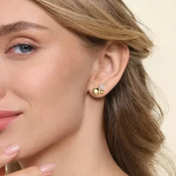 Clearance Gabriel & Co. 14K White Yellow Gold Bujukan and Pave Diamond Stud Earrings