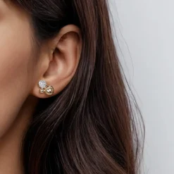 Clearance Gabriel & Co. 14K White Yellow Gold Bujukan and Pave Diamond Stud Earrings