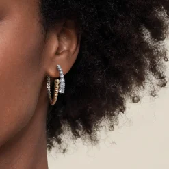 Hot Gabriel & Co. 14K White Yellow Gold Bujukan and Graduating Diamond Bypass Hoop Earrings