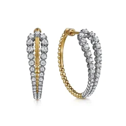 Sale Gabriel & Co. 14K White Yellow Gold Bujukan and Graduating Diamond Classic Hoop Earrings
