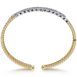 Clearance Gabriel & Co. 14K White Yellow Gold Bujukan and Diamond Marquise Multi Row Split Bangle Bracelet