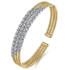 Clearance Gabriel & Co. 14K White Yellow Gold Bujukan and Diamond Marquise Multi Row Split Bangle Bracelet