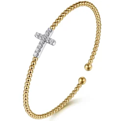 Outlet Gabriel & Co. 14K White Yellow Gold Bujukan and Diamond Cross Split Bangle Bracelet