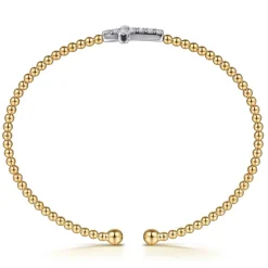 Outlet Gabriel & Co. 14K White Yellow Gold Bujukan and Diamond Cross Split Bangle Bracelet